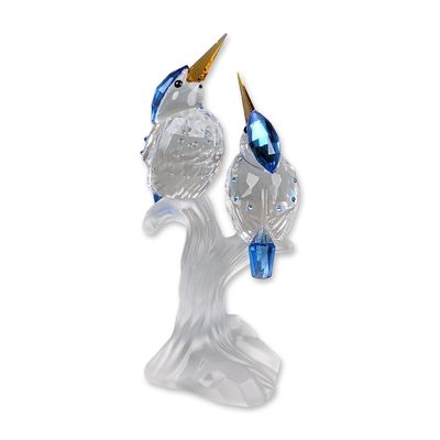 Swarovski Crystal Figurine, Malachite Kingfishers