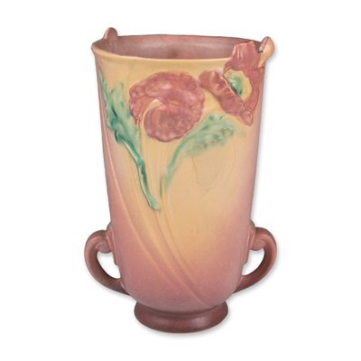 In the Style of Roseville Pottery, Pink Earthenware Double Handled Vase