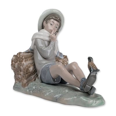 Lladro Glazed Porcelain Figurine, Shepherd with Bird 01004730