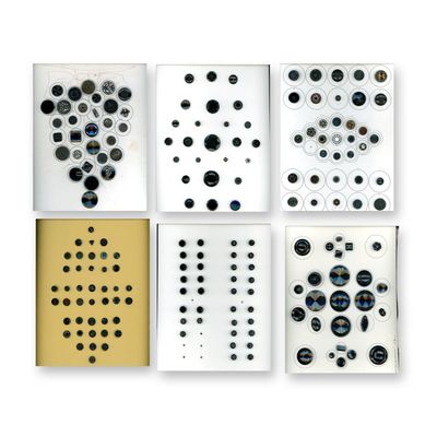 6 CARDS OF DIVISION ONE BLACK GLASS BUTTONS