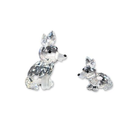 2pc Swarovski Silver Crystal Fox and Mini Running Figurines