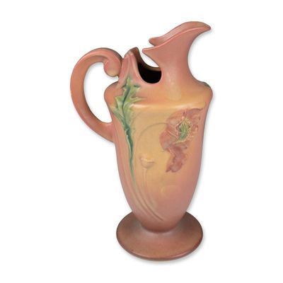 Roseville Pottery Ewer, Blushed Pink Poppy