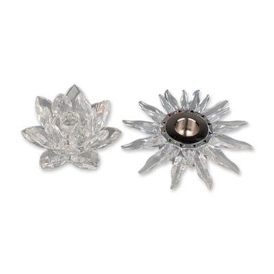 Swarovski Silver Crystal Waterlily and Solaris Candle Holders