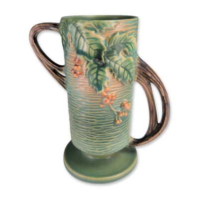 Roseville Bushberry Pattern Green Art Pottery Vase