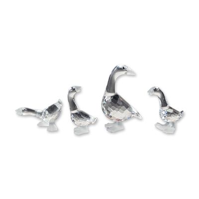 4pc Swarovski Silver Crystal Goose and Goslings Collection