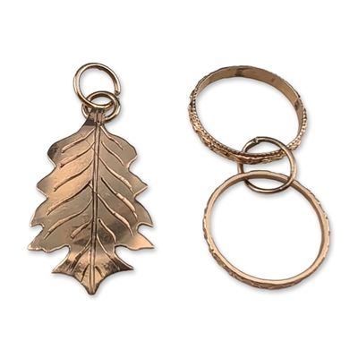 2pc 10K Gold Leaf and Rings Pendant Charms