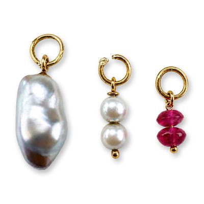 3pc 14K Gold, Pearl and Gemstone Charms