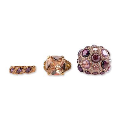 3pc Gold-Tone Gemstone Cocktail Rings