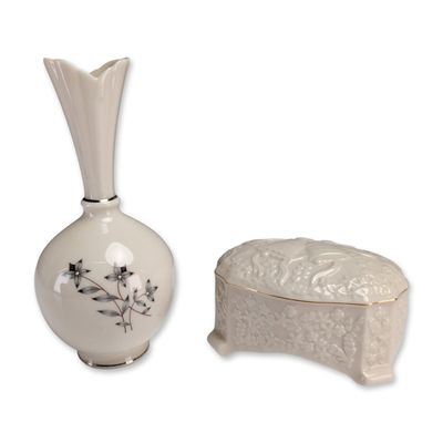 2pc Lenox Porcelain Vase and Musical Box