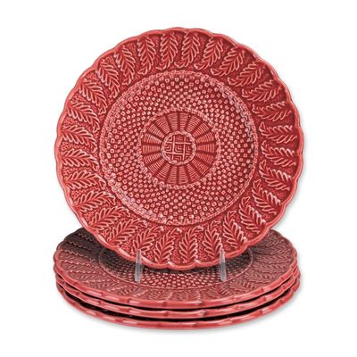 4pc Bordallo Pinheiro Portugal Salmon Pink Ceramic Plates