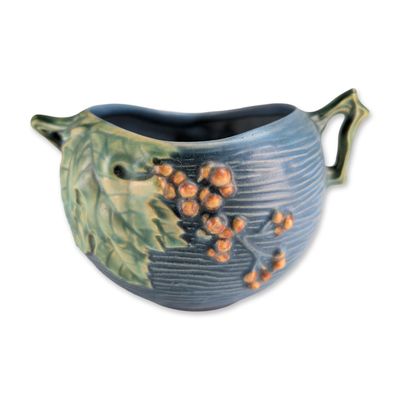 Roseville Bushberry Blue Art Pottery Planter