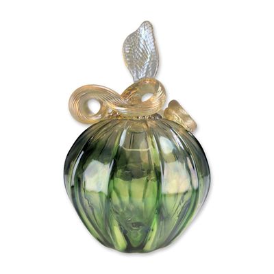 Steven Lundberg Signed Green Art Glass Pumpkin