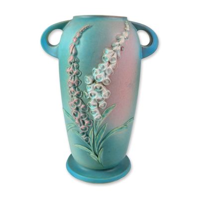 Roseville Foxglove Pattern Ceramic Double-Handled Pedestal Vase