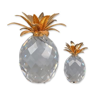 Two Swarovski Crystal Pineapple Figurines, Gold and Hammered Gold