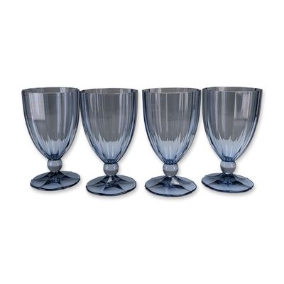 4pc Villeroy & Boch My Garden Blue Glass Water Goblets