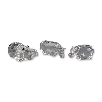 Three Swarovski Crystal Figurines, Hippopotamus and Rhinoceros