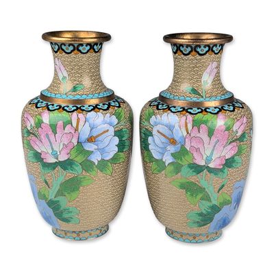 Pair of Chinese Cloisonne Enamel Floral Vases