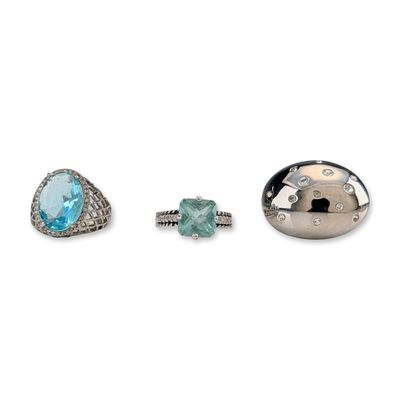 3pc Stainless Steel and Silver-Tone Cocktail Rings