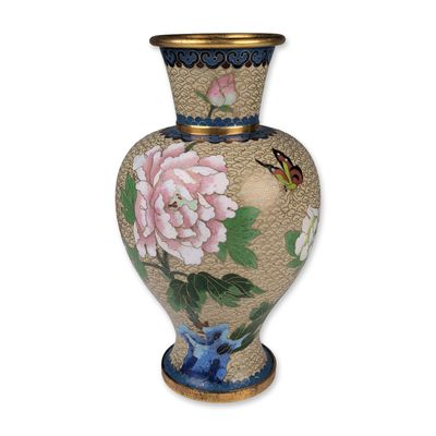 Chinese Cloisonne Enamel Floral Butterfly Vase
