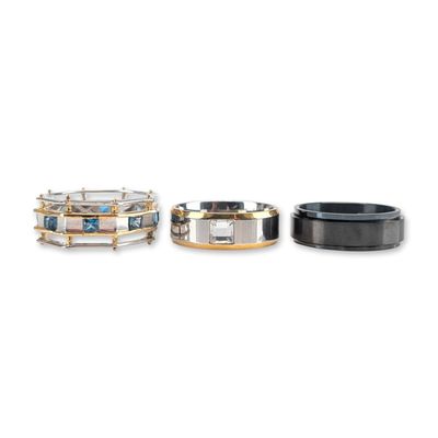 3pc Steeltime Stainless Steel Contemporary Fashion Band Rings