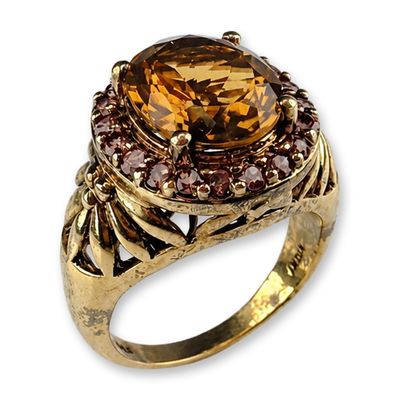 Indian Gold-Plated Citrine and Spinel Cocktail Ring