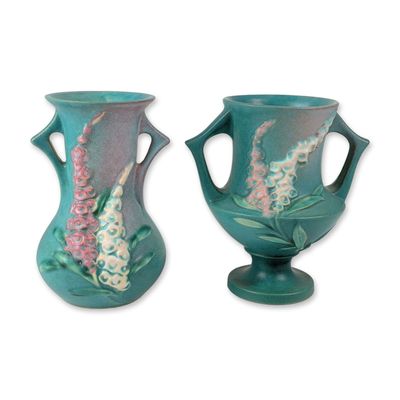 2pc Roseville Foxglove Art Pottery Vases