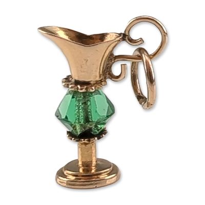 10K Yellow Gold Green Bead Pitcher Charm