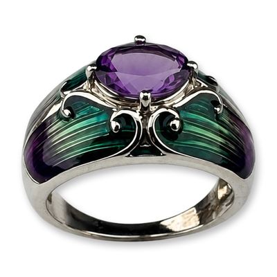 Sterling Silver Amethyst and Enamel Cocktail Ring