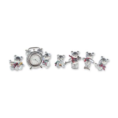 6pc Swarovski Silver Crystal Kris Bear Figurine Collection