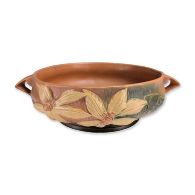 Roseville Pottery Double-Handled Console Bowl, Clematis