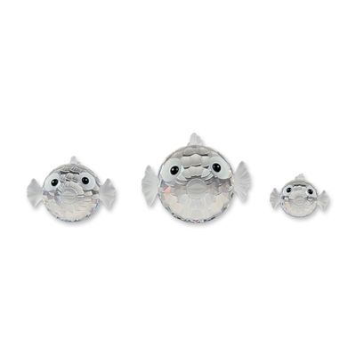 3pc Swarovski Silver Crystal Pufferfish Figurines