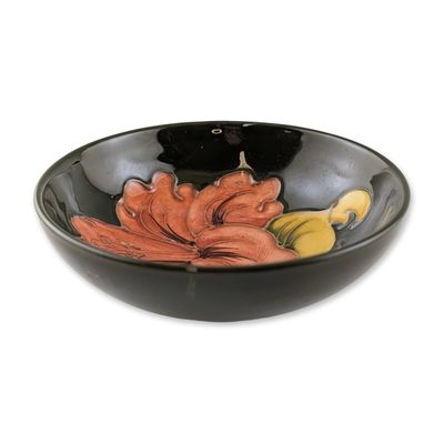 Moorcroft Hibiscus Pattern Glazed Earthenware Footed Bowl