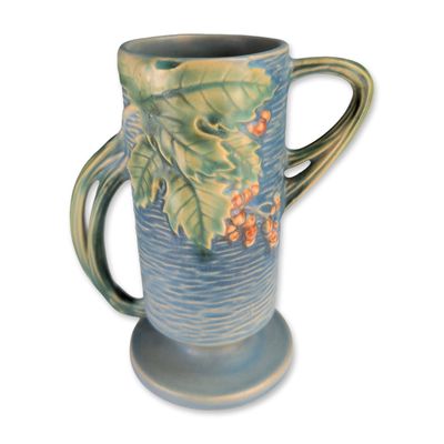 Roseville Bushberry Blue Pottery Vase