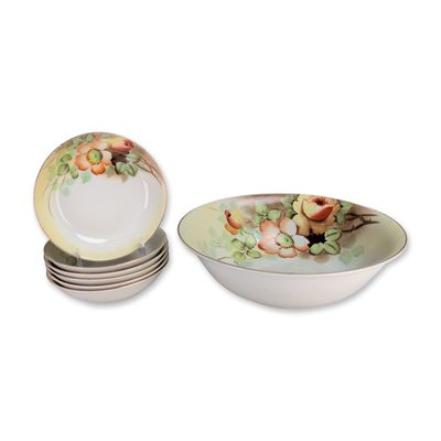 7pc Nippon Hand Painted Porcelain Serving Bowl and Berry Set