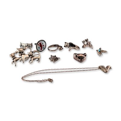 10pc Sterling Silver Cat and Animal Jewelry Collection