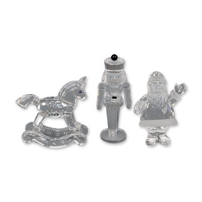 Three Swarovski Silver Crystal Figurines, Rocking Horse, Santa & Nutcracker