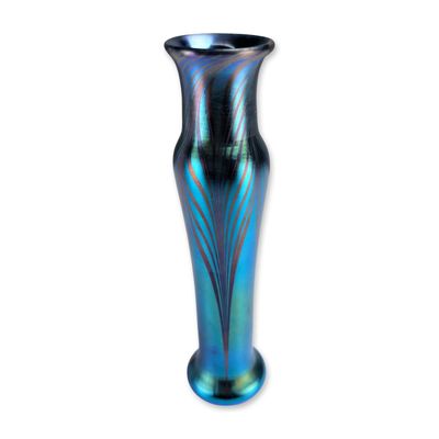 Orient and Flume Iridescent Pulled Feather Glass Vase