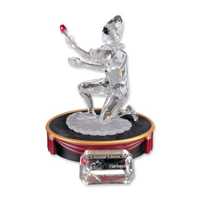 3pc Swarovski SCS 2001 Harlequin Crystal Figurine w/ Stand & Title Plaque
