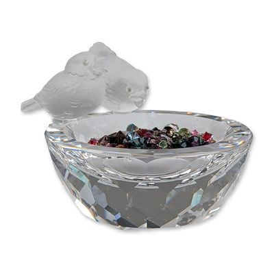 Swarovski Crystal Bird Bath Figurine w/ Colored Crystal Stone Accents