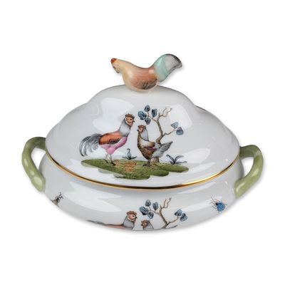 Herend Hungary Porcelain Lidded Miniature Tureen, Rothschild Bird Pattern