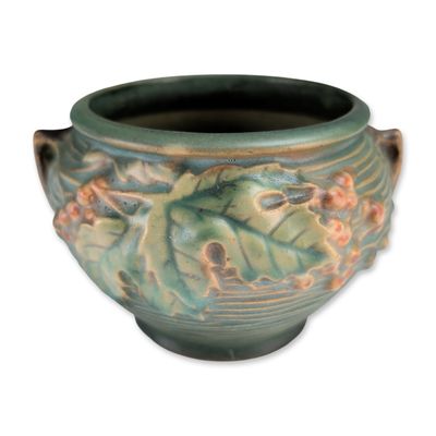 Roseville Bushberry Green Pottery Bowl