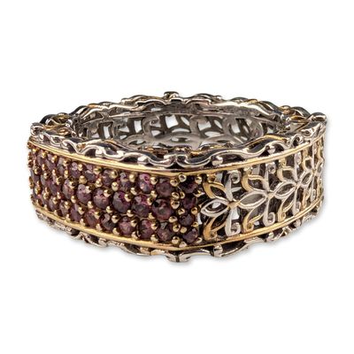 Michael Valitutti Gems en Vogue Two-Tone Sterling Silver Pink Sapphire Filigree Band Ring