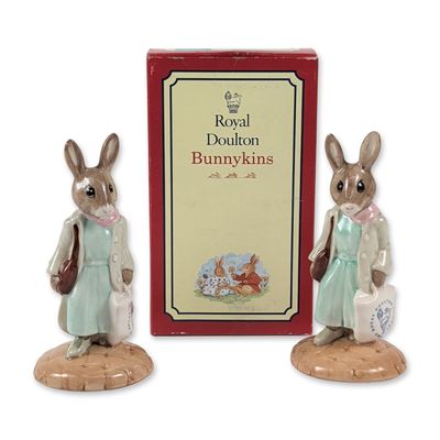 Pair of Royal Doulton Shopper Bunnykins Ceramic Figurines