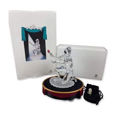 3pc Swarovski SCS 2001 Annual Edition Harlequin Crystal Figurine, Pin, and Base