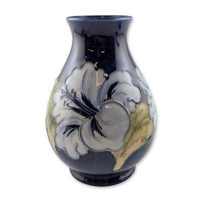 Walter Moorcroft Blue Hibiscus Pattern Ceramic Vase