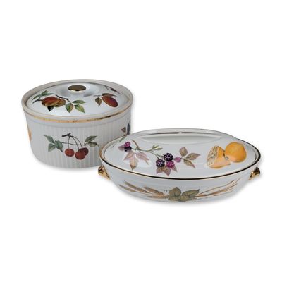 Two Royal Worcester Porcelain Covered Serving Dishes, Evesham Gold