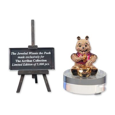 Arribas Brothers Disney Jeweled Winnie the Pooh Figurine with Stand and Base