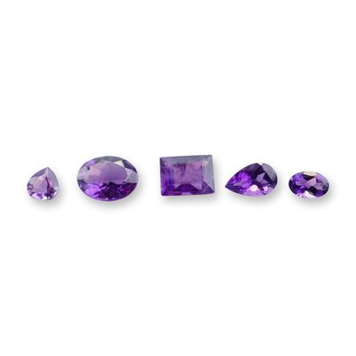 5pc Purple Amethyst Gemstones in Various Shapes and Sizes