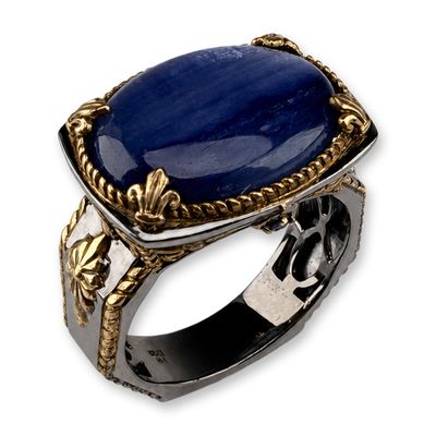 Michael Valitutti Sterling Silver Two Tone Blue Kyanite and Sapphire Cocktail Ring