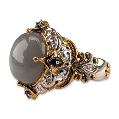 Michael Valitutti Sterling Silver Grey Moonstone and Sapphire Cocktail Ring